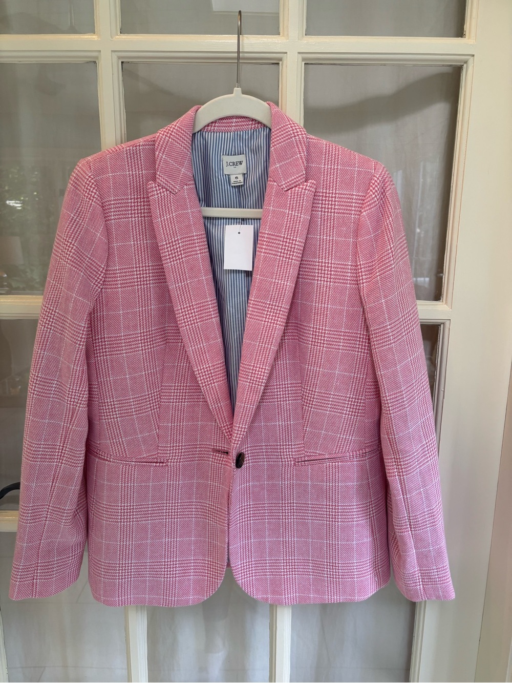 J. Crew Pink Plaid Notch-Lapel Blazer